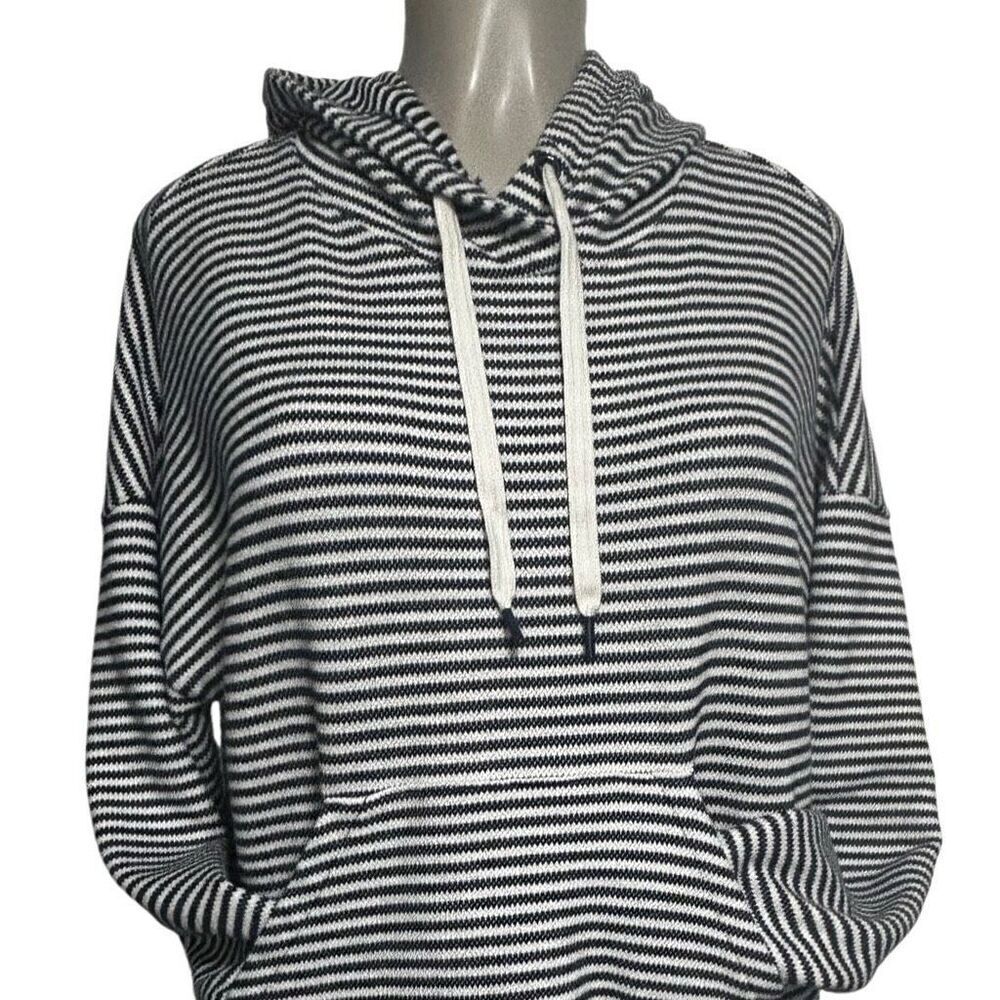 A New Day Hooded Jacket Women's Size X Blue White & Striped Pullover Cotton Knit - Picture 2 of 14
